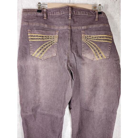 HOT IN HOLLYWOOD Women's Brown Gold Embellishments Western Boho Jeans SZ 22W - Picture 4 of 8